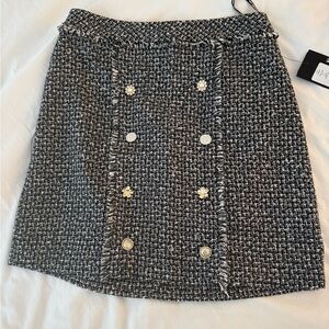 Karl Lagerfeld Black & White Tweed Mini Skirt with Gold Buttons